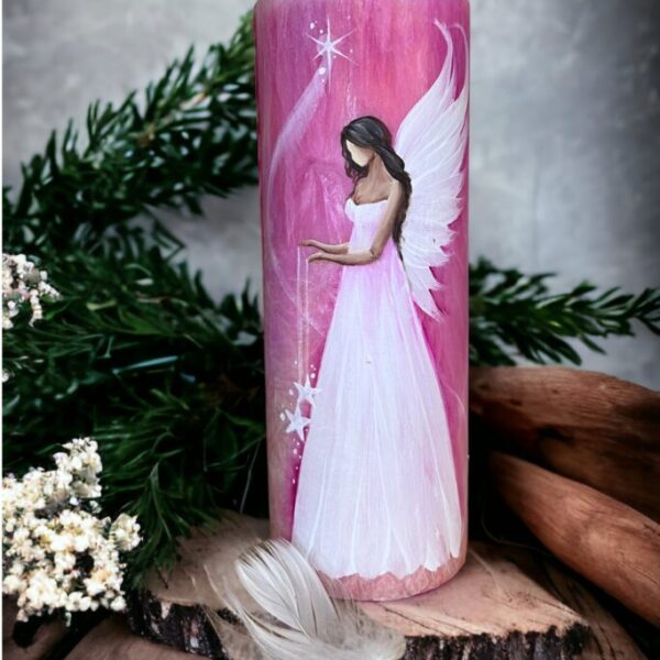 Andělská ručně malovaná vysokovibrační svíčka - Hvězdy splněných přání- 20cm