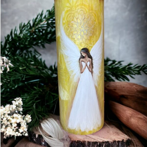 Andělská ručně malovaná vysokovibrační svíčka - Bezpečí- 20cm