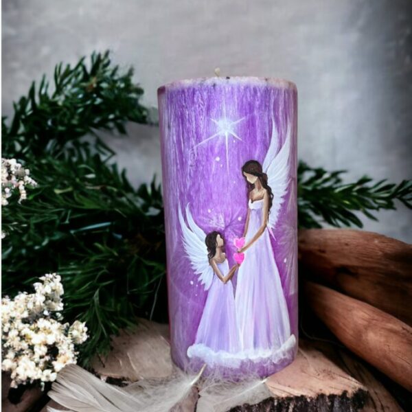 Andělská ručně malovaná vysokovibrační svíčka - Láskyplná- 15cm