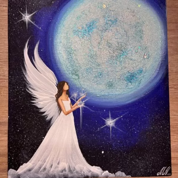 Andělský úplňkový obraz - Když si něco přeješ, celý vesmír se spojí, aby se tvé přání spojilo - 20x24