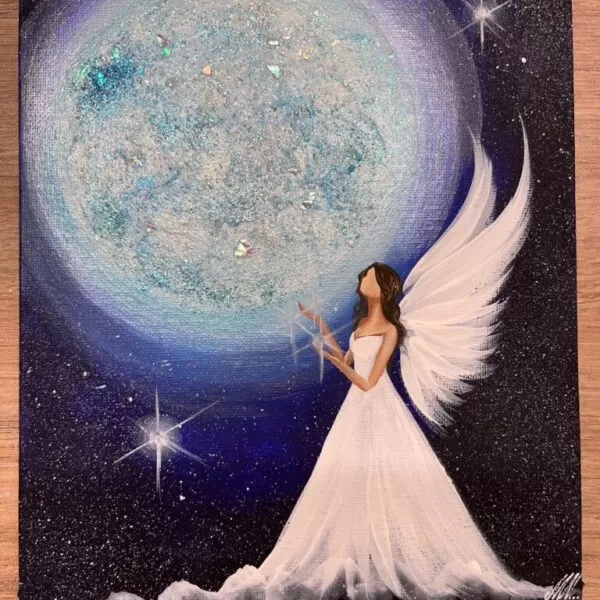 Andělský úplňkový obraz - Když si něco přeješ, celý vesmír se spojí, aby se tvé přání spojilo - 20x24 č.2