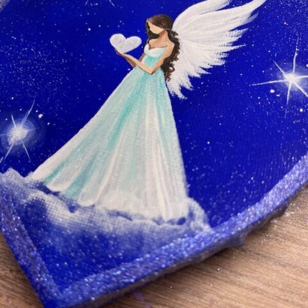 Andělský podporující obrázek ve tvaru srdce | Komunikuji s Láskou | 15 cm