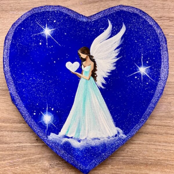 Andělský podporující obrázek ve tvaru srdce | Komunikuji s Láskou | 15 cm