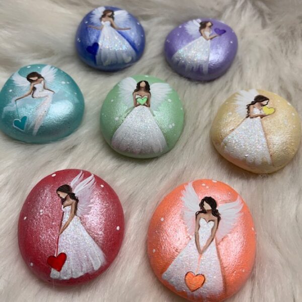 Čakrová harmonizační andělská sada z ručně malovaných kamínků - Dotek andělů