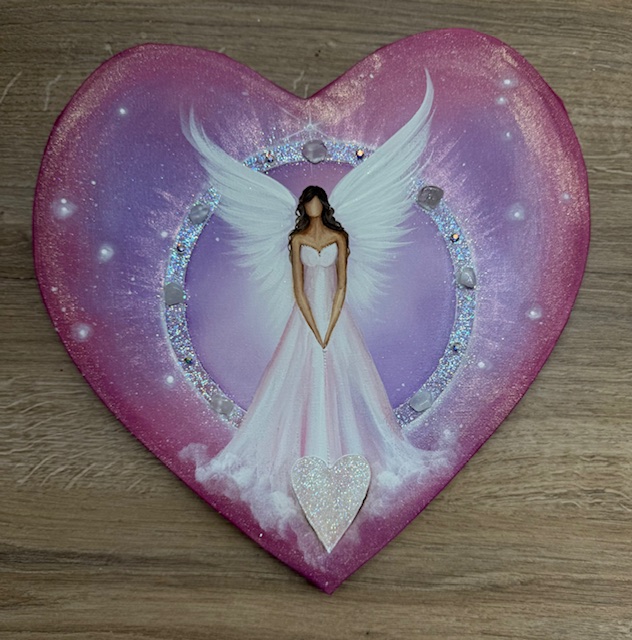 Andělský obraz ve tvaru srdce Artofsoul s minerály | Buď klidný | 30x30