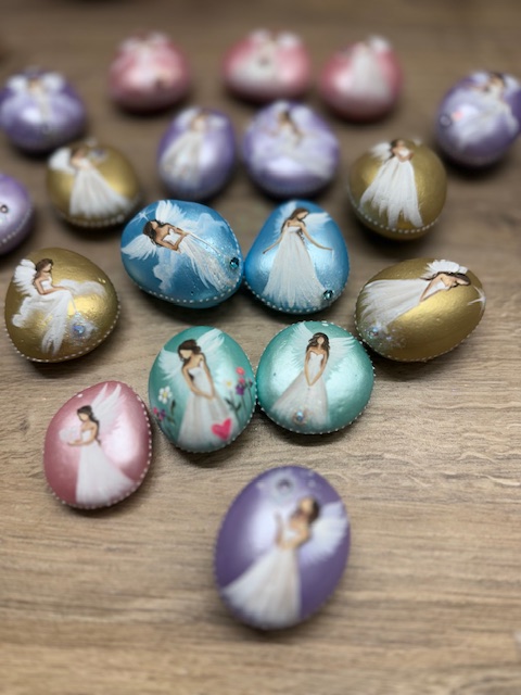 Andělský ručně a s láskou malovaný kamínek pro štěstí a ochranu | 19 | s kamenem Swarovski - Obrázek 2