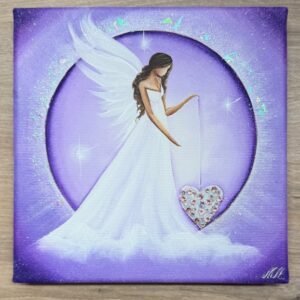 Andělský fialový obraz s kameny Swarovski  | Naplňuji svůj prostor Láskou | 20x20