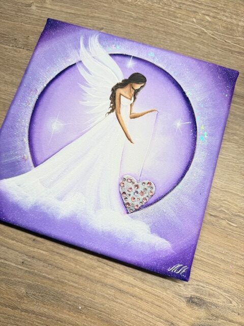 Andělský fialový obraz s kameny Swarovski | Naplňuji svůj prostor Láskou | 20x20 - Obrázek 3