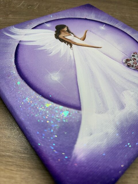 Andělský fialový obraz s kameny Swarovski | Naplňuji svůj prostor Láskou | 20x20 - Obrázek 2