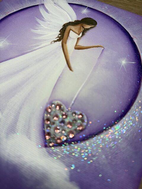 Andělský fialový obraz s kameny Swarovski | Naplňuji svůj prostor Láskou | 20x20 - Obrázek 4