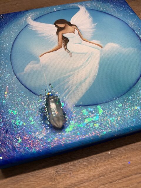 Andělský modrý obraz s křišťálem Artofsoul | Anděl strážný | 20x20 - Obrázek 4