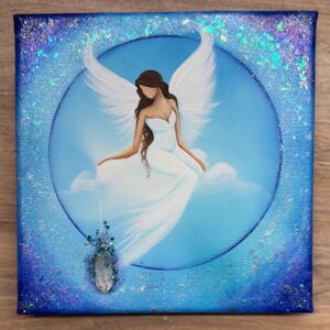 Andělský modrý obraz s křišťálem Artofsoul | Anděl strážný | 20x20