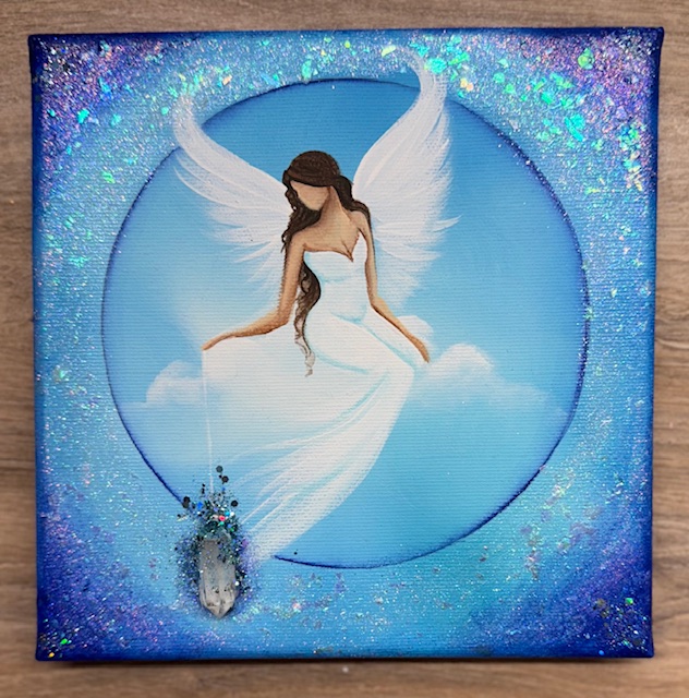 Andělský modrý obraz s křišťálem Artofsoul | Anděl strážný | 20x20