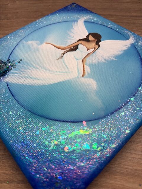 Andělský modrý obraz s křišťálem Artofsoul | Anděl strážný | 20x20 - Obrázek 3