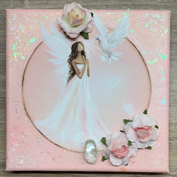 Andělský obraz Artofsoul  s křišťálem a růžemi | Udržuji své nitro čisté | 20x20