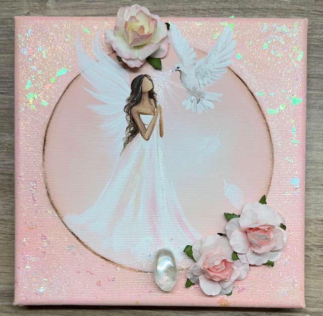 Andělský obraz Artofsoul s křišťálem a růžemi | Udržuji své nitro čisté | 20x20