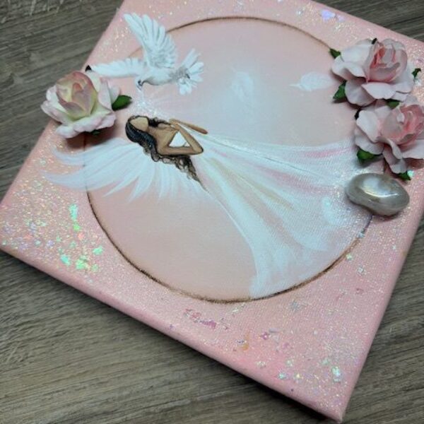 Andělský obraz Artofsoul  s křišťálem a růžemi | Udržuji své nitro čisté | 20x20