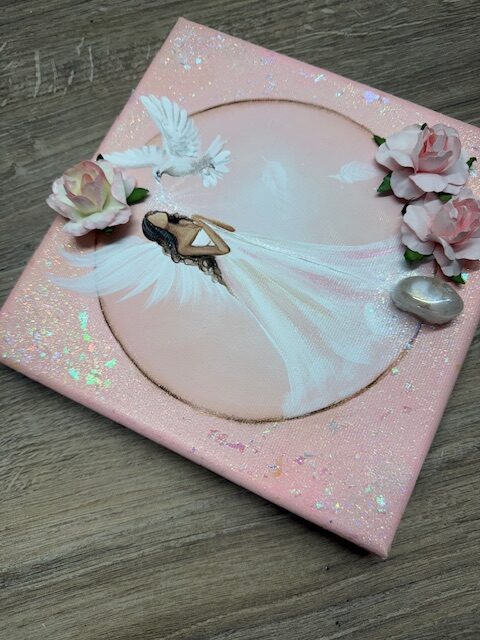 Andělský obraz Artofsoul s křišťálem a růžemi | Udržuji své nitro čisté | 20x20 - Obrázek 2