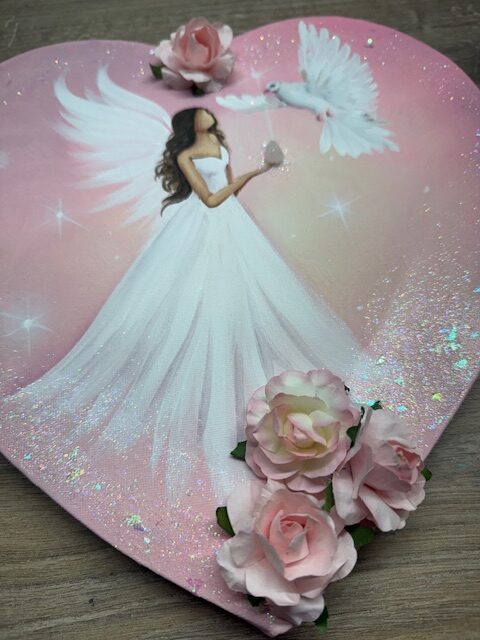 Andělský obraz ve tvaru srdce s minerálem | Pečuji o sebe s láskou | 29 cm - Obrázek 2