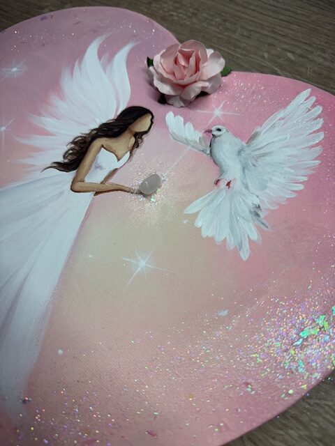 Andělský obraz ve tvaru srdce s minerálem | Pečuji o sebe s láskou | 29 cm - Obrázek 3