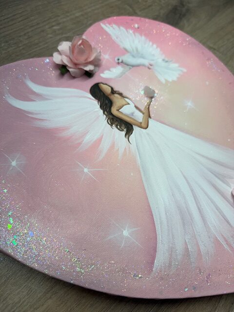 Andělský obraz ve tvaru srdce s minerálem | Pečuji o sebe s láskou | 29 cm - Obrázek 4