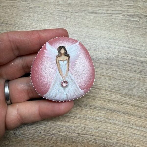 Andělský ručně a s láskou malovaný kamínek pro štěstí a ochranu | 10 | s kamenem Swarovski