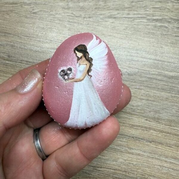 Andělský ručně a s láskou malovaný kamínek pro štěstí a ochranu | 11 | s kamenem Swarovski