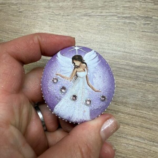 Andělský ručně a s láskou malovaný kamínek  pro štěstí a ochranu | 14 | s kamenem Swarovski