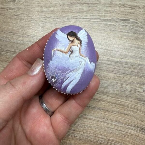 Andělský ručně a s láskou malovaný kamínek  pro štěstí a ochranu | 16 | s kamenem Swarovski