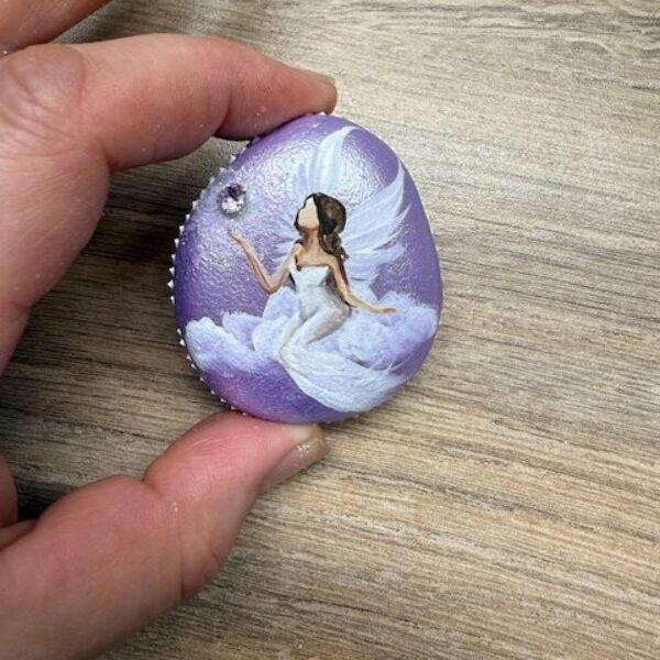 Andělský ručně a s láskou malovaný kamínek  pro štěstí a ochranu | 18 | s kamenem Swarovski