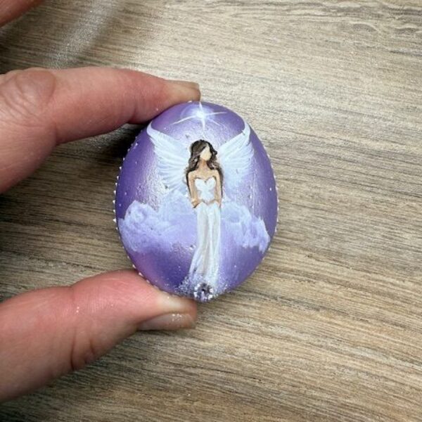 Andělský ručně a s láskou malovaný kamínek  pro štěstí a ochranu | 19 | s kamenem Swarovski