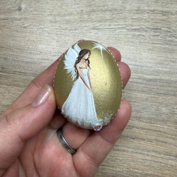 Andělský ručně a s láskou malovaný kamínek  pro štěstí a ochranu | 2 | s kamenem Swarovski