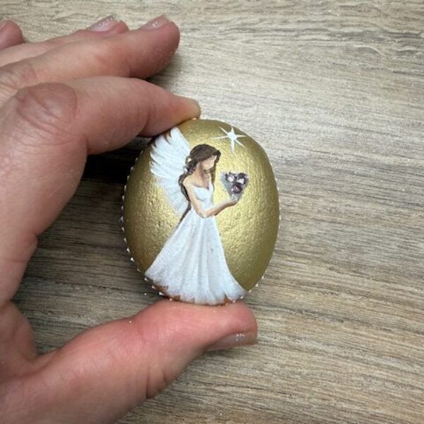 Andělský ručně a s láskou malovaný kamínek  pro štěstí a ochranu | 3 | s kamenem Swarovski