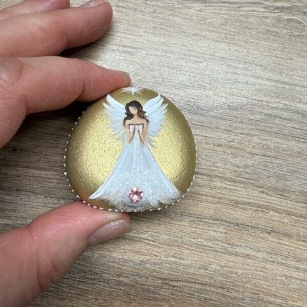 Andělský ručně a s láskou malovaný kamínek  pro štěstí a ochranu | 4 | s kamenem Swarovski