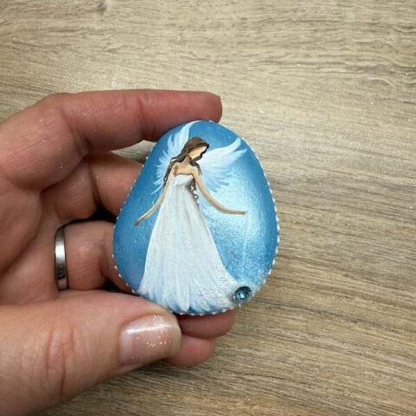 Andělský ručně a s láskou malovaný kamínek pro štěstí a ochranu | 7 | s kamenem Swarovski