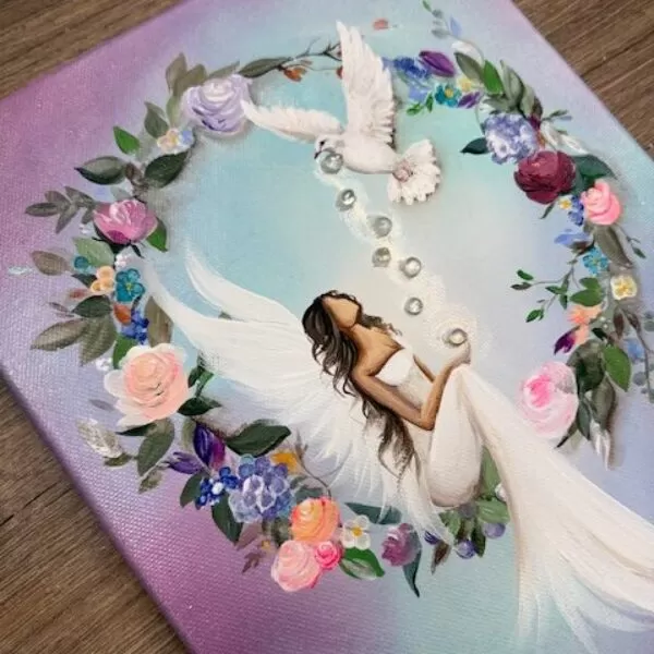 Andělský rozkvetlý obraz  Artofsoul s křišťálky | Naplnění | 24x30