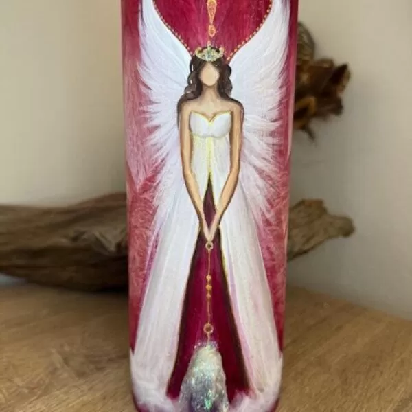 Andělská velká ochranná svíce s ametystem Artofsoul | Hojnost ve svém nitru | 25cm