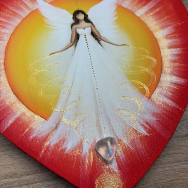 Andělský obraz ve tvaru srdce s křišťálem | Uvolňuji zátěže ze svého srdce | 29 cm