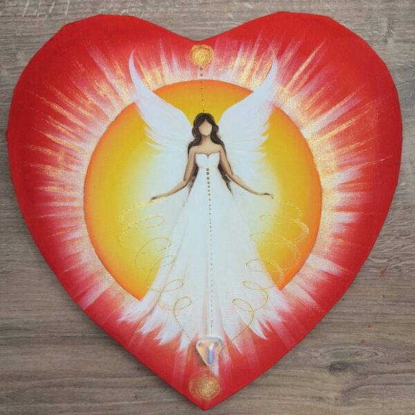 Andělský obraz ve tvaru srdce s křišťálem | Uvolňuji zátěže ze svého srdce | 29 cm