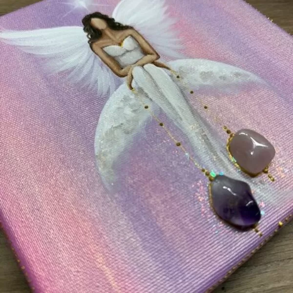 Andělský podporující obraz s ametystem a růženínem | V souladu se sebou | 20cm