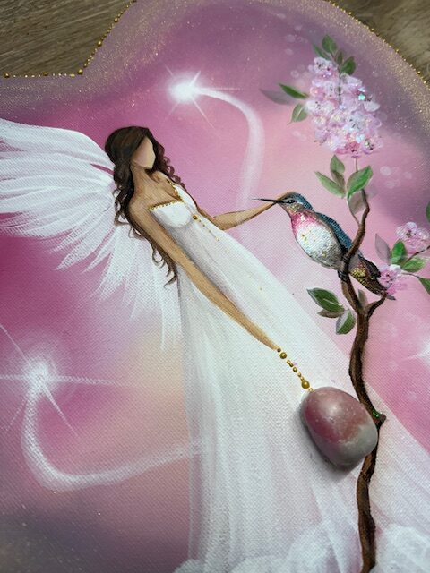 Andělský srdíčkový obraz plný klidu s růžovým opálem| Okamžik naplnění | 29 cm - Obrázek 3