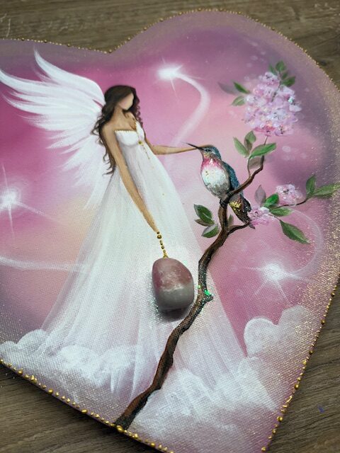 Andělský srdíčkový obraz plný klidu s růžovým opálem| Okamžik naplnění | 29 cm - Obrázek 4