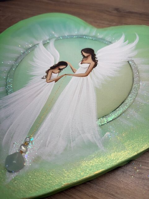 Andělský obraz plný lásky ve tvaru srdce s akvamarínem | Léčení srdce | 30 cm - Obrázek 3