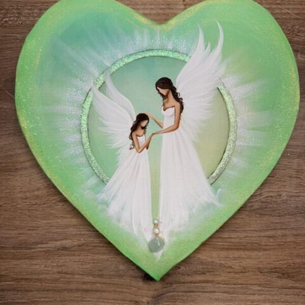 Andělský obraz plný lásky ve tvaru srdce s akvamarínem | Léčení srdce | 30 cm