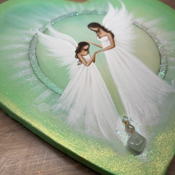 Andělský obraz plný lásky ve tvaru srdce s akvamarínem | Léčení srdce | 30 cm