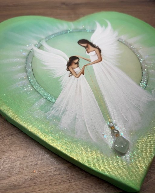 Andělský obraz plný lásky ve tvaru srdce s akvamarínem | Léčení srdce | 30 cm - Obrázek 2