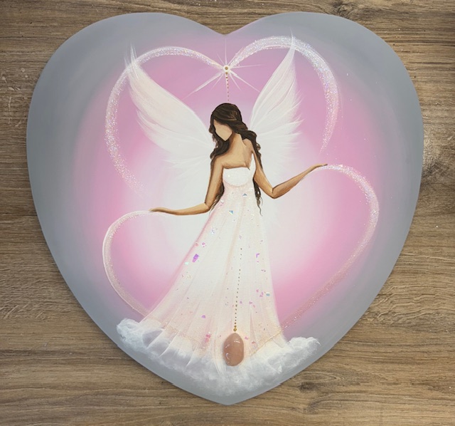 Andělský ochranný obraz s růženínem | Chráním své srdce a naplňuji jej láskou | 40cm