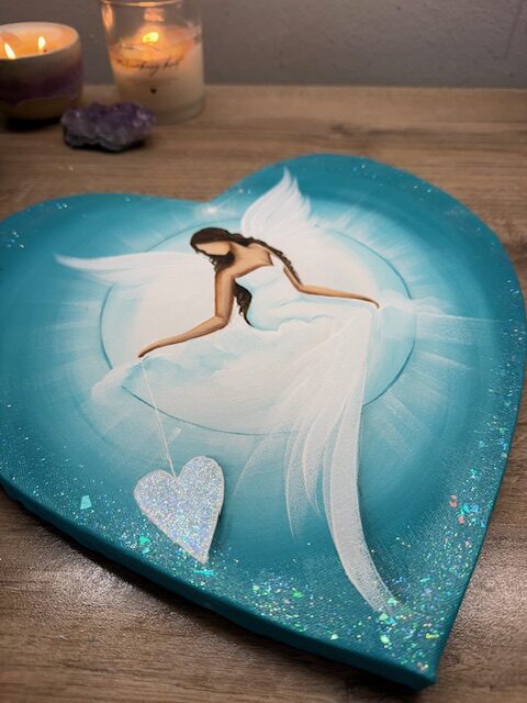 Andělský ochranný obraz ve tvaru srdce | Chráním tvůj prostor | Modrý | 30x30 cm - Obrázek 3