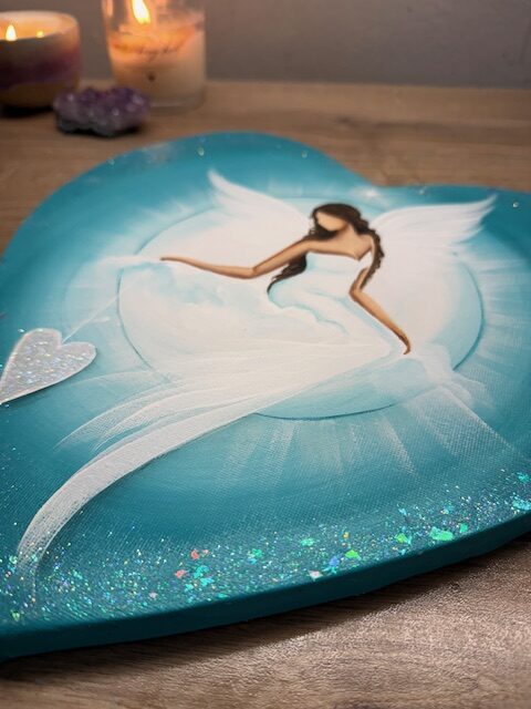 Andělský ochranný obraz ve tvaru srdce | Chráním tvůj prostor | Modrý | 30x30 cm - Obrázek 2