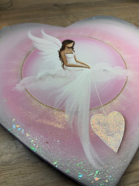 Andělský ochranný obraz ve tvaru srdce | Chráním tvůj prostor | Růžový | 30x30 cm - Obrázek 3